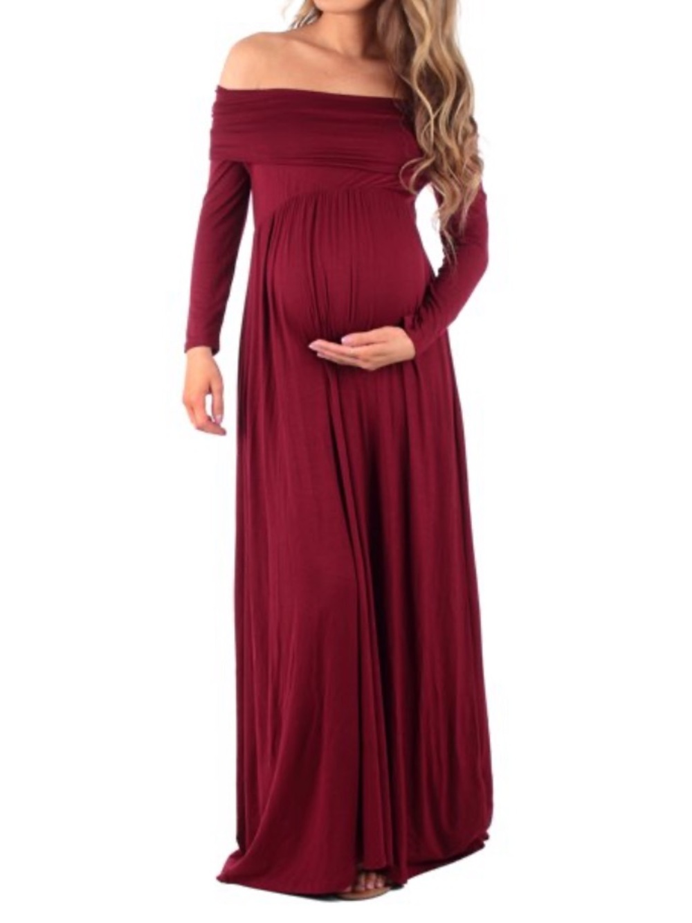 Mother Bee Maternity Long Sleeve Maxi Dress in maroon/plum size large